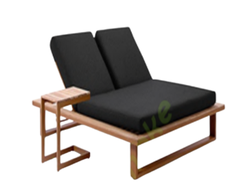 Outdoor Luxury Double Sun Lounger Set with Teak Frame & Side Table