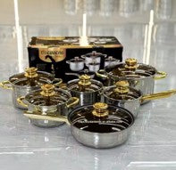 Stainless Steel Non-Stick Cookware Set with Golden Handles